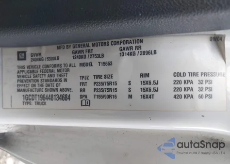 2004 Chevrolet Colorado из США, поврежденный, VIN 1GCDT196448134684